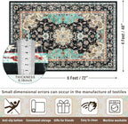 Amearea Vintage Design Black Area Rugs for Living Room, 4x6 Machine Washable Floral Collection Traditional Bedroom Rug, Low Pile Kids Room Carpet, No Slip Office Kitchen Home Decor, Black and Green
