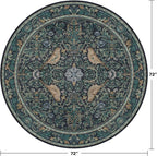 Washable Round Area Rug 6ft for Living Room, Soft Round Carpet Non-Slip with Rubber Backing, Vintage Large Circle Rug for Bedroom Kitchen Nursery, Dark Navy Blue Oriental Floral Décor