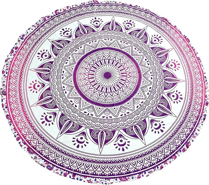 Round Beach Tapestry Turquoise Mandala Throw/Boho Hippie Beach Blanket Roundie/Indian Cotton Bohemian Large Round Table Cloth-Home Decor/Yoga Mat Meditation Picnic Rug (70", Pink)