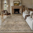 HUGEAR Area Rug 9x12 Vintage Brown Machine Washable Living Room Rugs Distressed Retro Floral Mid Pile Carpet Soft Thicker Carpet Bedroom Office Dining Room Laundry Room Non Slip Soft