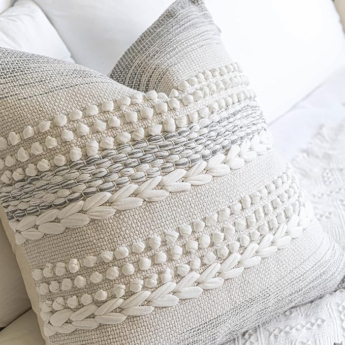 BlissBlush Gray Decorative Throw Pillow Cover 20X20, Boho Accent Pillow for Couch, Square Modern Farmhouse Pillowcase for Living Room Couch Sofa Cushion Home Décor (Pack of 1)