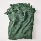 Simple&Opulence Cotton Muslin Throw Blanket for Bed, Couch, Knit Woven Gauze Blanket with Tassels, Soft Lightweight Cozy Pre-Washed Breathable Farmhouse Decoration for All-Season (Olive Green)