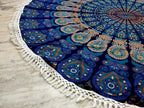 Round Beach Tapestry Turquoise Mandala Throw/Boho Hippie Beach Blanket Roundie/Indian Cotton Bohemian Large Round Table Cloth-Home Decor/Yoga Mat Meditation Picnic Rug (42", Blue)