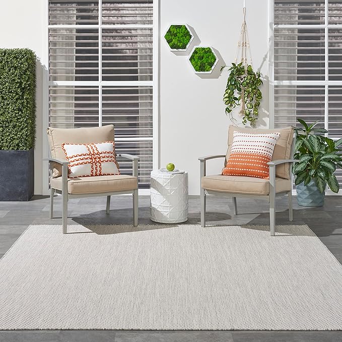 Nourison Home Courtyard Ivory Silver 8' x Square Area Rug - Easy Clean, Non Shedding, Bed Room, Living Room, Dining Room, Kitchen (8' x Square)