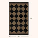 Easy Jute Indoor Outdoor Rug 3x5, Brown Black Checkered Patio Front Porch Rug Decor, Diamond Laundry Room Floor Mats, Boho Border Washable Non Slip Mat for Entryway, Kitchen, Backyard, Farmhouse Style