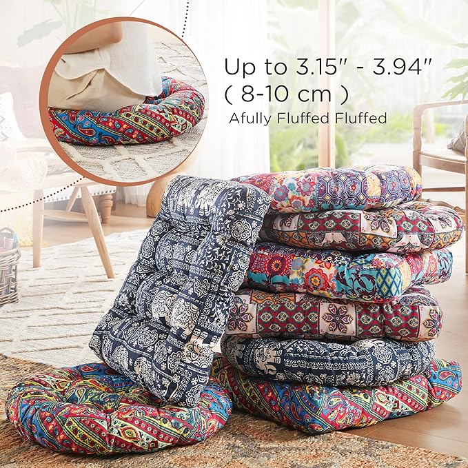 Codi Meditation Floor Pillow, Boho Pillows Seating for Adults and Kids, Large Round Cushion for Yoga Living Room Tatami Sitting, Memory Foam Added, 22x22 Inch, Multi Blaidiere