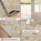 Boho Bathroom Runner Rug 2x5 - Floral & Bird Runner Rug for Kitchen Floor, Hallway, Laundry Room, Bedroom, Entrance, Beige Neutral Vintage Decor, Washable Non Slip Low Pile