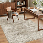 3x5 Rug, Small Area for Kitchen, Entryway, Machine Washable Non-Slip Throw Rug, Vintage Carpet for Nursery Coffee Table Brown
