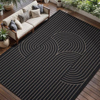 Tangsoo Modern Easy Jute Rug 8x10 Washable Area Rugs for Living Room,Black Non Slip Indoor Outdoor Carpet,Farmhouse Large Throw Mat for Balcony Backyard Dining Room Home Office Decor