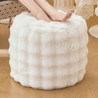 LIFEREVO Faux Rabbit Fur Round Inflatable Pouf Ottoman, 20 X 16 Waffle Bubble Fluffy Fuzzy Floor Poufs Foot Rest for Adults Kids Girls, Furry Pouf Chair Foot Stool Couch Home Decor, Anti-Slip, Beige