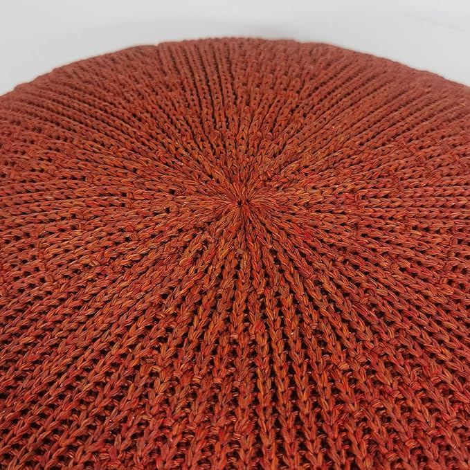 ARTPLAN - Round Knit Pouf - Woven Floor Ottoman - Handmade & Hand Stitched - 19.7 Dia x 12.8 High - Boho Home Décor - Living Room - Bedroom,Brick Red