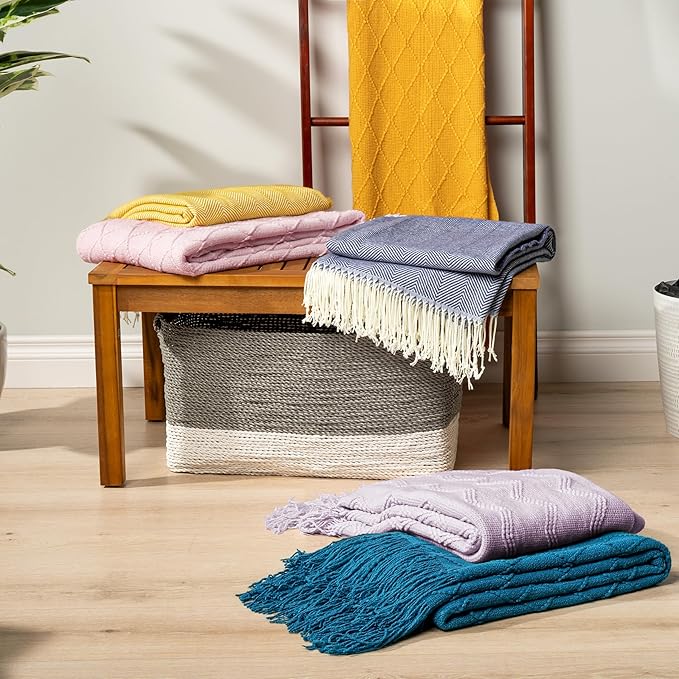PAVILIA Mustard Yellow Knit Throw Blanket for Couch, Twin Bed, Soft Knitted Farmhouse Sofa Throw for Living Room, Lightweight Decorative Fall Blanket for Chair, Outdoor Textured Boho Blanket, 60x80