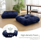 HIGOGOGO Floor Pillow Cushion for Adults, Meditation Cushion Pillow, Large Square Floor Sitting, Tufted Corduroy Cover, for Tatami Living Room or Yoga, 22x22 Inch, 2Pack, Navy