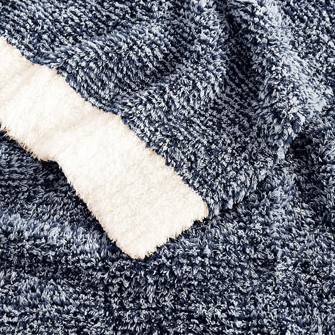 WRENSONGE Throw Blanket Cationic Dyeing Navy Blue Soft Cozy Fluffy Warm Hand Made Throw Blankets for Couch, Sofa, Chair, Bed, Camping, Picnic, Travel Lightweight Bed Blanket - 50"x60"