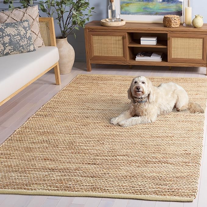 SAFAVIEH Area Rug 5x8 - Cape Cod Collection - Yellow & Natural, Handmade Jute & Cotton, Ideal for Living Room, Bedroom, Dining Space (CAP236C)