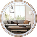 30" Farmhouse Wooden Round Mirrors for Wall Decor, Rustic Decorative Circle Mirror for Bathroom Over Sink, Entryway, Living Room, Vanity
