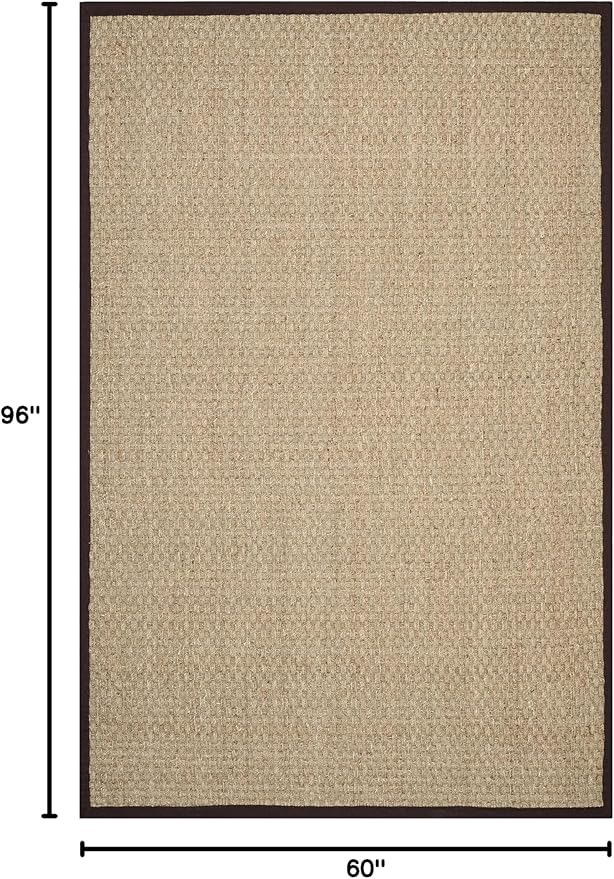 SAFAVIEH Area Rug 5x8 - Natural Fiber Collection - Natural & Dark Brown, Seagrass, Basketweave Pattern with Border (NF114K)