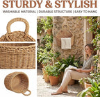 DOITOOL Set of 2 Wicker Hanging Basket for Wall, Front Door, Flowers, Mail, Fruit - Boho Handmade Rattan Hanging Wall Baskets for Garden Farmhouse Home Storage