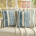 FUTEI Blue Accent Throw Pillow Covers Set of 2, 20x20 Inch Plush Tufted Striped Textured Decorative Cushion Cases for Farmhouse Boho Couch Decor