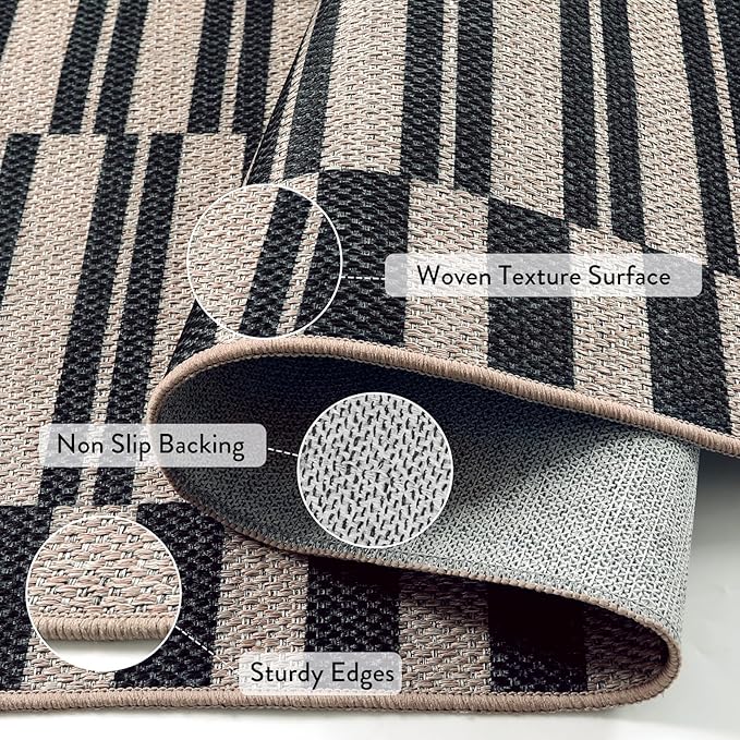 Lahome Elance Striped Easy Jute Entryway Runner, 2x6 Kitchen Mats for Floor Black Rug Runners for Hallways Non Slip Indoor Outdoor Carpet, Farmhouse Non Shedding Carpet for Laundry Porch Corridor