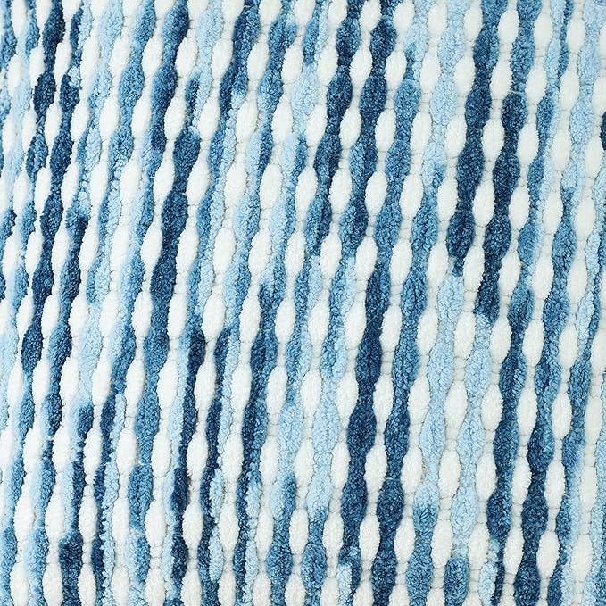 Boho Chenille Striped Pillow Cover 12x20 Inch, Decorative Lumbar Pillow Cover for Couch Bed Sofa Living Room Bedroom Farmhouse Modern Home Decor Accent Pillowcases Set of 2, Blue White