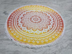Round Beach Tapestry Turquoise Mandala Throw/Boho Hippie Beach Blanket Roundie/Indian Cotton Bohemian Large Round Table Cloth-Home Decor/Yoga Mat Meditation Picnic Rug (42", Yellow-Orange)