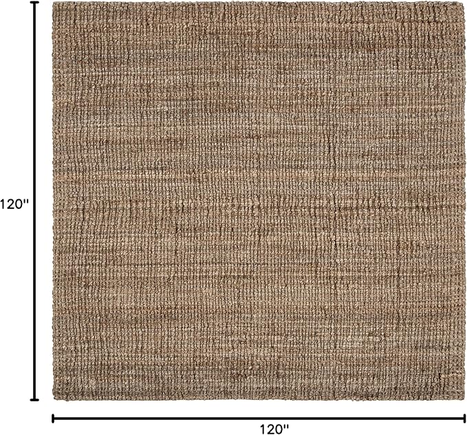 SAFAVIEH Area Rug 10' Square - Natural Fiber Collection - Large - Natural & Grey, Handmade Jute, Farmhouse Style, Chunky Textured Thick Pile (NF447M)