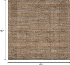 SAFAVIEH Area Rug 10' Square - Natural Fiber Collection - Large - Natural & Grey, Handmade Jute, Farmhouse Style, Chunky Textured Thick Pile (NF447M)