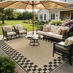 8x10 Jute Rug for Living Room: Farmhouse Carpet Indoor Outdoor Washable Non Slip Area Rug for Bedroom Patio Backyard Dining Room Table Home Office - Checkered Brown