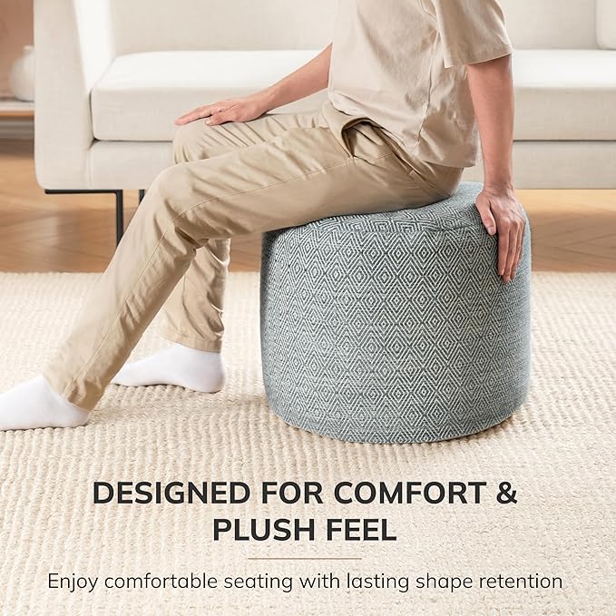 Anji Mountain Pouf Ottoman Foot Rest, Handmade Ottoman Pouf, Comfortable Foot Stool, Decorative Floor Seating for Living Room Decor, Bedroom & Home Décor Accent - Gray Maze