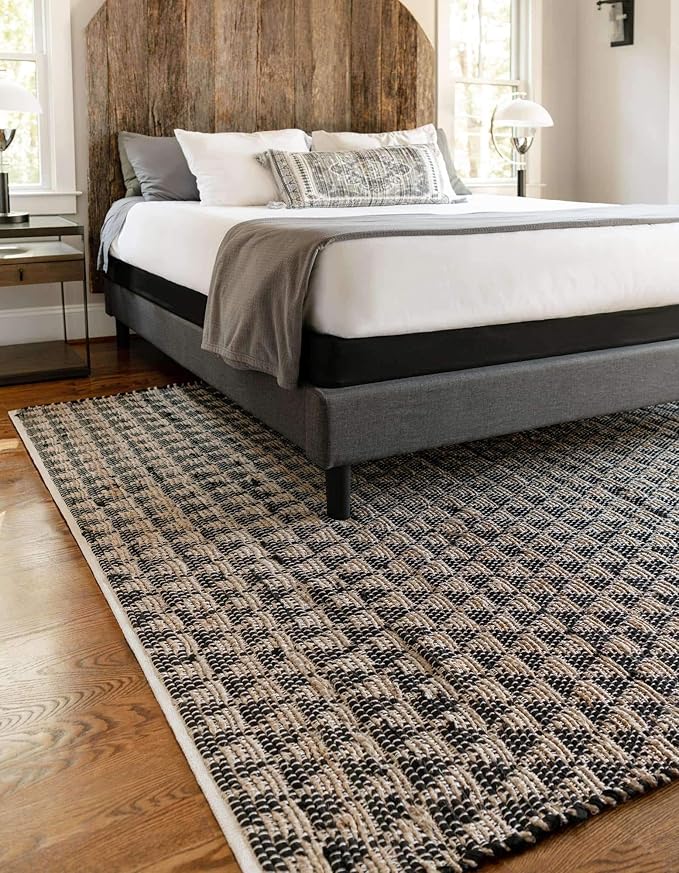 Unique Loom Chindi Jute Collection Area Rug (8' x 11' Rectangle, Black/ Natural)