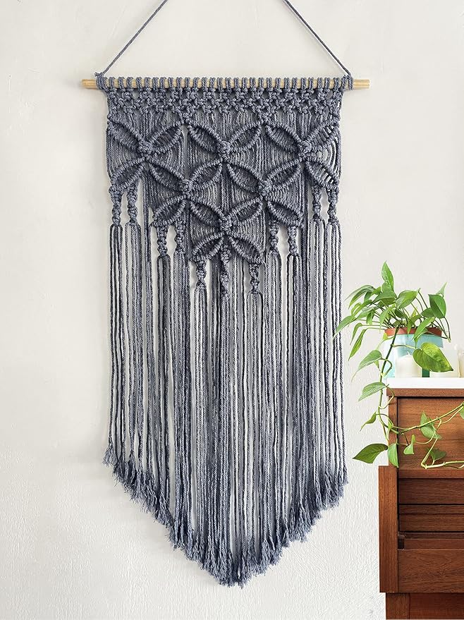 Winterdemoon Handmade Cotton Home Decor Macrame Wall Hanging Grey