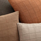 Foindtower Set of 2 Decorative Linen Check Throw Pillow Covers Neutral Farmhouse Vintage Cushion Covers Modern Boho Home Decor for Sofa Chair Couch Bedroom Living Room,22×22 Inch,Orange