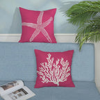 Coastal Pillow Covers 18x18 Inch Set of 2 Hot Pink Coral Starfish Throw Pillows Nautical Ocean Decorations Beach Pillowcase Outdoor Decor Linen Farmhouse Cushion Case for Home Sofa Living Room