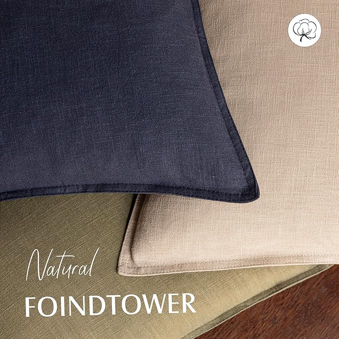 Foindtower Pack of 2, Decorative Linen Soild Throw Pillow Covers Soft Accent Cushion Case Farmhouse Neutral Pillowcase for Chair Couch Sofa Bedroom Living Room Home Decor 26 x 26 Inch Tan Beige