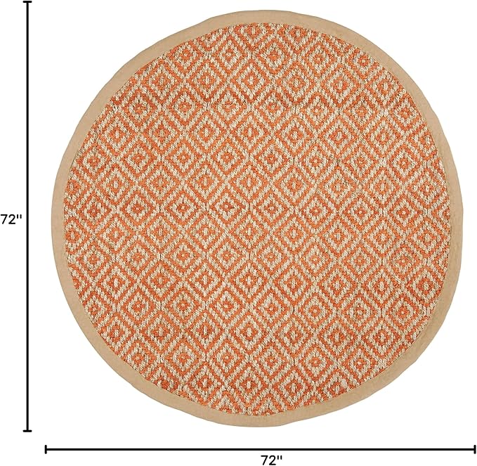 SAFAVIEH Natural Fiber Collection Area Rug - 6' Round, Orange & Natural, Handmade Boho Diamond Tassel Jute, Ideal for High Traffic Areas in Living Room, Bedroom (NF266B)