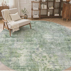 9x9 Green/Ivory Round Rug 9ft Living Room Circle Rug Vintage Round Area Rug Non Slip Indoor Carpet for Apartment