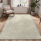 GENIMO 5x7 Area Rug for Living Room, Washable Vintage Floral Low-Pile Non-Slip Carpet for Bedroom Dining Room, Stain Resistant Botanical Accent Rug (Beige)