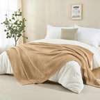 Knitted Throw Blanket 60"X80", Tan Brown Knit Throws for Bed, Super Soft Boho Chevron Blankets for Couch Sofa Chair Room Decor, Textured Decorative Farmhouse Cozy Lightweight