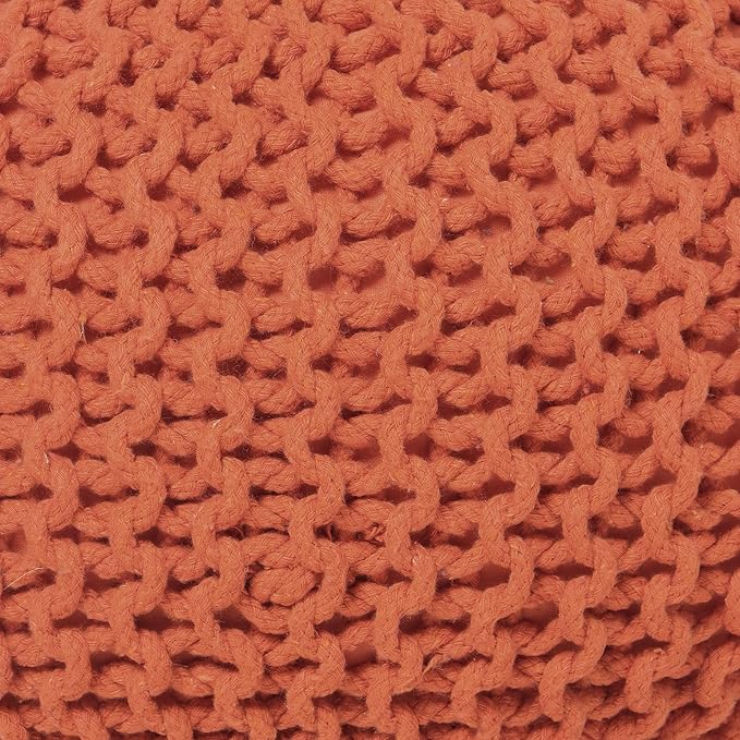 REDEARTH · Round Pouf Ottoman - Hand Knitted Cable Boho Poof - Pouffe Circular Footrest for Living Room - Bedroom - Patio - 100% Cotton (19.5"x19.5"x14") - Burnt Orange, Set of 2