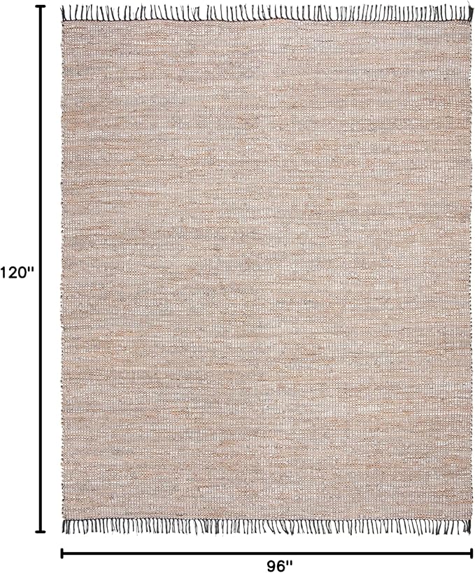 SAFAVIEH Area Rug 8x10 - Vintage Leather Collection - Large - Silver, Handmade Boho Fringe Leather & Jute, Ideal for Living Room, Bedroom, Dining Space (VTL203G)