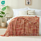 Multi-Color Dark Red Cable Woven Throw Blanket for Couch,50"X60" Boho Style Textured Blankets for Home Decor,Super Soft Warm Cozy Chunky Blanket with Decorative Tassels for Bed