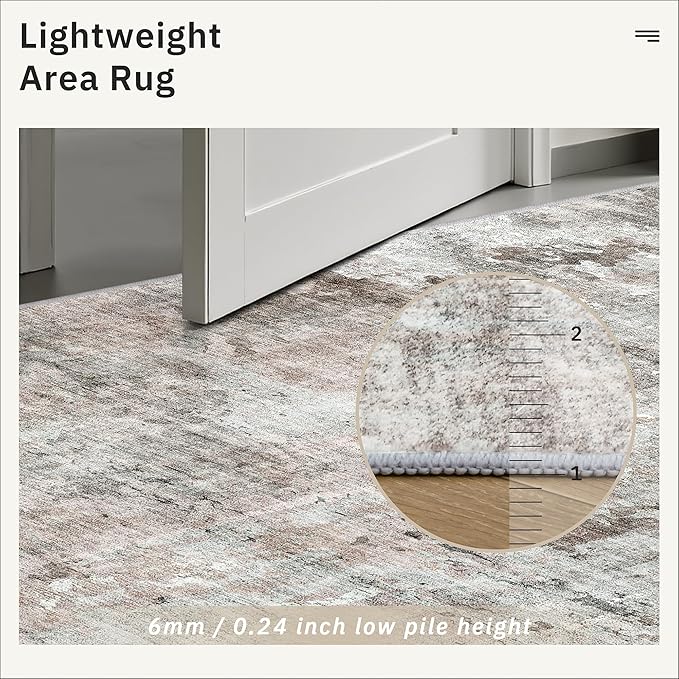 2x3 Abstract Washable Rugs for Kitchen, Floor, Entryway, Powder Room Small Area Rug Non-Slip Vintage Low Pile Throw Door Mat Pink Grey