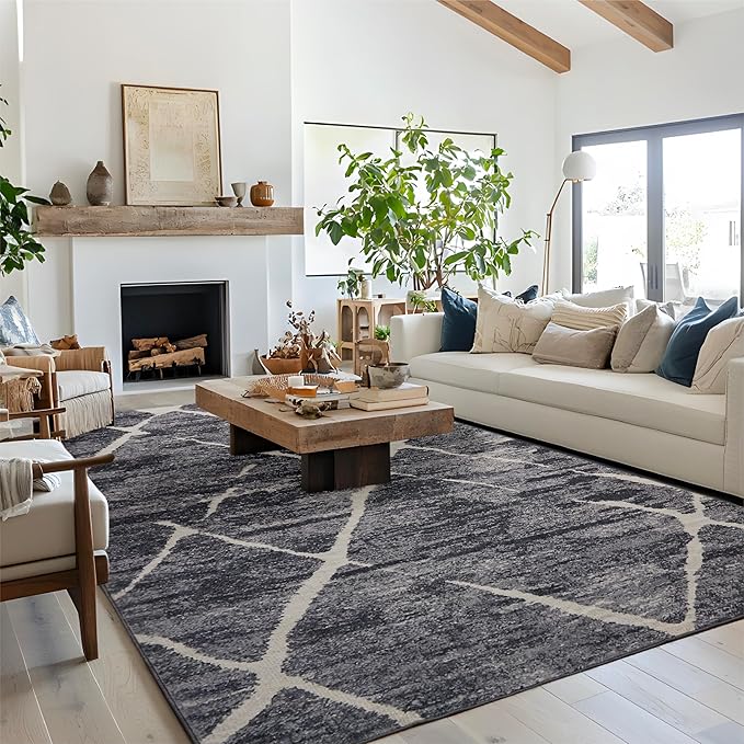 Bedsure 3x5 Area Rugs for Living Room, Machine Washable Modern Style Rug, Non-Slip Backing, Non-Shedding, Low Pile Easy Care Throw Carpet for Bedroom Dining Room, Charcoal Gray