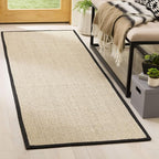 SAFAVIEH Natural Fiber Collection Runner Rug - 2'6" x 12', Marble & Black, Sisal, Woven Design with Border (NF143A)