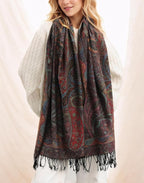Achillea Reversible Paisley Pashmina Rave Scarf – Exotic Indian Shawls and Wraps for Evening Dresses, Festivals, All Seasons