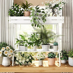 BAMBANG Bamboo Plant Stand Indoor, 2 Tier Small Plant Table, Tall Plant Stand for Indoor Plants, Window Sill Plant Shelf, Flower Pot Holder Plant Bench Plant Rack for Living Room Outdoor, White