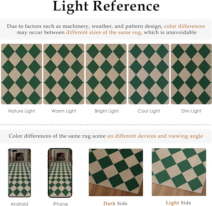 3x5 Checkered Easy Jute Outdoor Patio Rug Washable Area Rugs for Living Room Entryway Diamond Indoor Outdoor Mat Farmhouse Neutral Non Slip Green Door Carpet for Backyard Bedroom