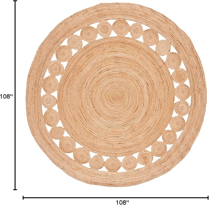 SAFAVIEH Area Rug 9' Round - Natural Fiber Collection - Large - Natural Brown, Handmade Jute, Boho Farmhouse Braided Design (NF364A)
