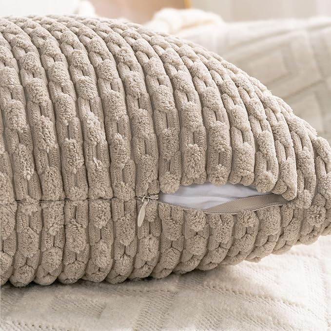 Set of 4 Neutral Decorative Throw Pillow Covers 12x20 Inch Corduroy Pillow Covers for Bed Couch Sofa Living Room Soft Cushion Cases